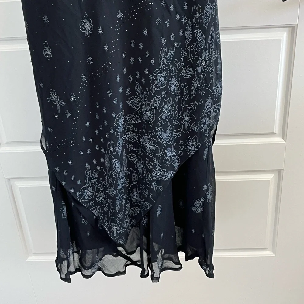 Vintage CDC Black Floral Maxi Dress Beaded Chiffon Dark Fairycore 10 Romantic - Picture 10 of 15